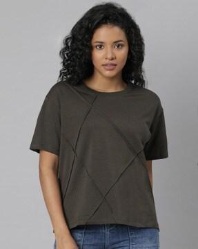 women self-design round-neck boxy fit t-shirt