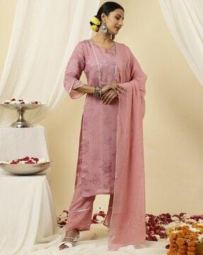 women self-design straight kurta set