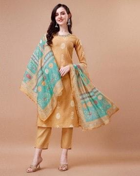 women self-design straight kurta set