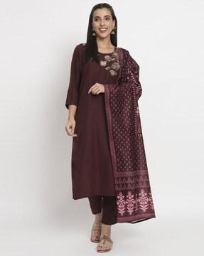 women self-design straight kurta set