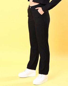 women self-stripes tapered fit trousers