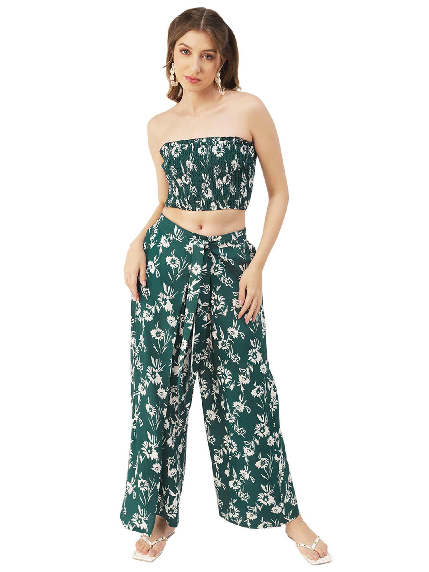 women semi-fit rayon floral green co-ord (set of 2)