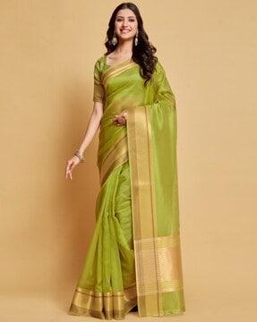 women semi-sheer saree with contrast geometric zari border