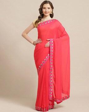 women semi-sheer saree with patch border