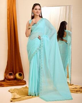 women sequin embellished organza saree