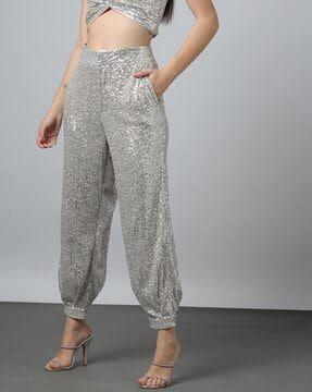 women sequin embellished relaxed fit cuffed pants