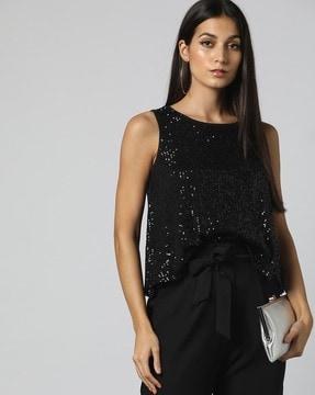 women sequin embellished round-neck top