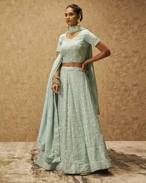 women sequin embellished unstitched lehenga set