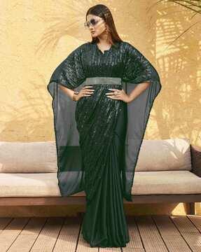 women sequined embellished kaftan half-and-half saree with belt