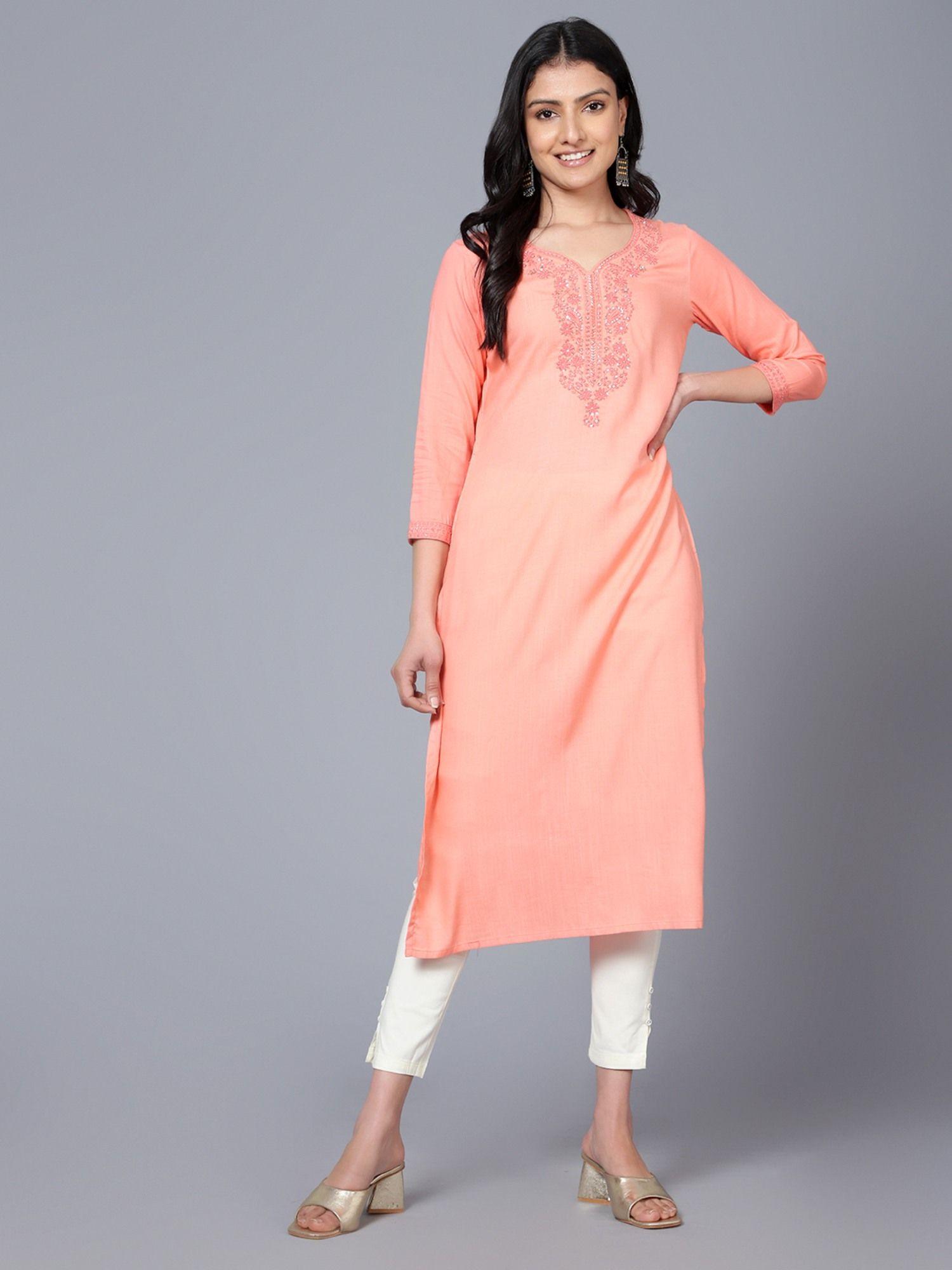 women sequined peach kurta