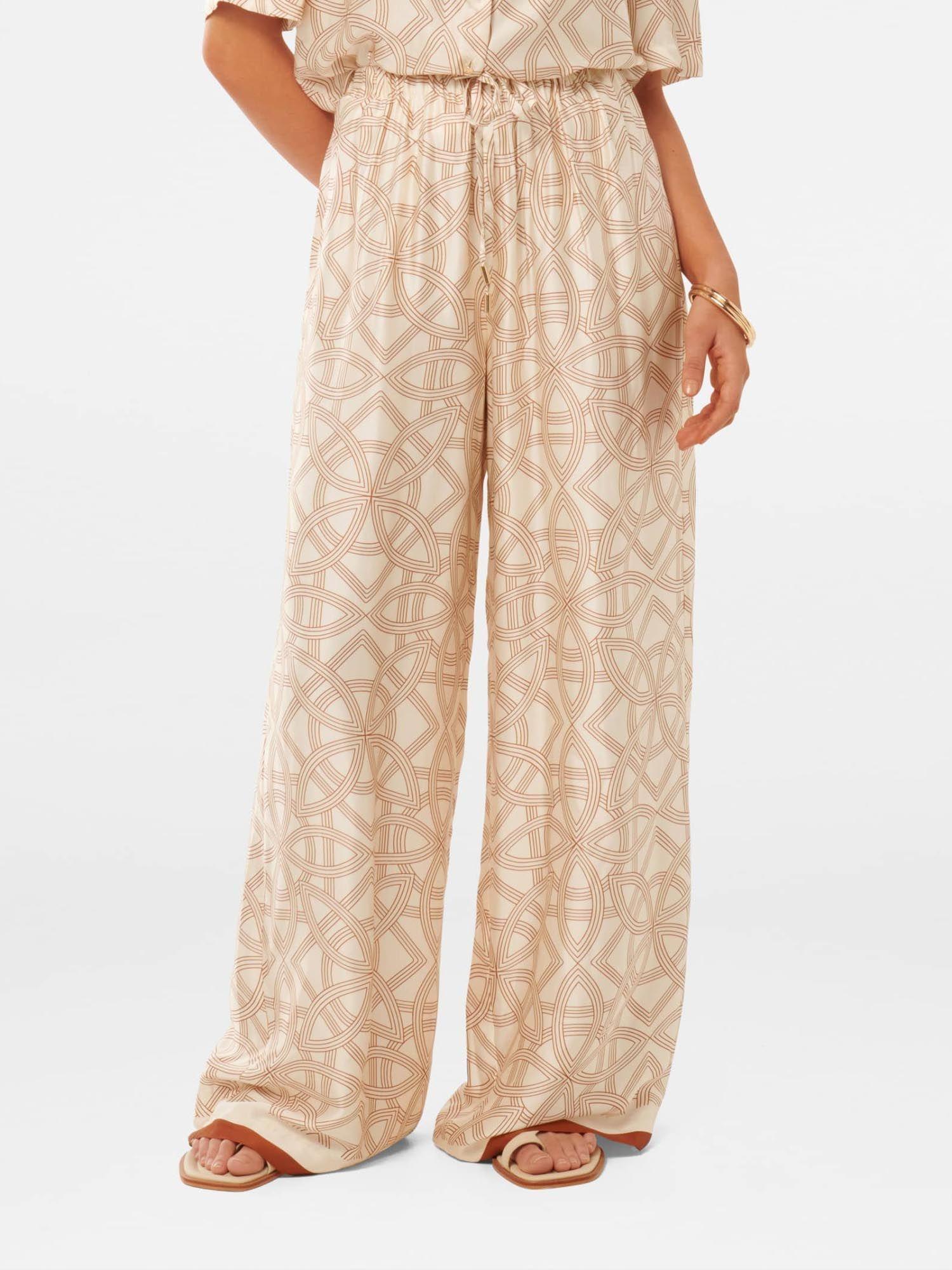 women serena printed off-white satin pant