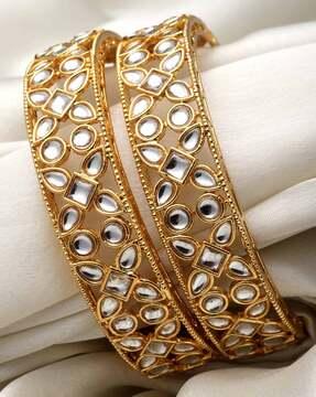 women set of 2 gold-plated stone-studded bangles