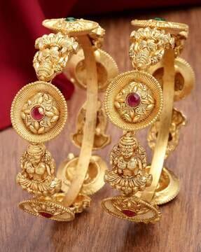 women set of 2 gold-plated stone-studded bangles