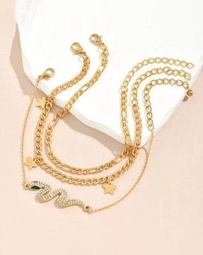 women set of 3 gold-plated anklets