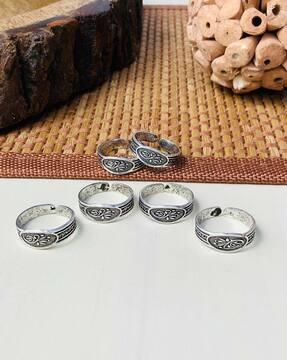 women set of 3 silver-plated floral adjustable toe rings