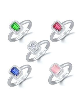 women set of 5 gold-plated american diamond-studded rings