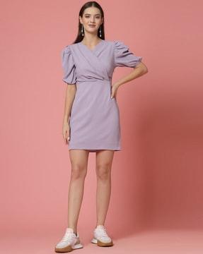 women sheath dress with puff sleeves