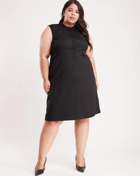 women sheath dress with short button placket