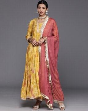 women shibori print anarkali kurta with dupatta