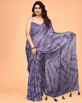 women shibori print chiffon saree with tassels