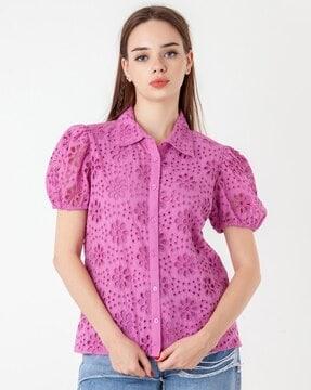 women shicffli embroidered fitted shirt