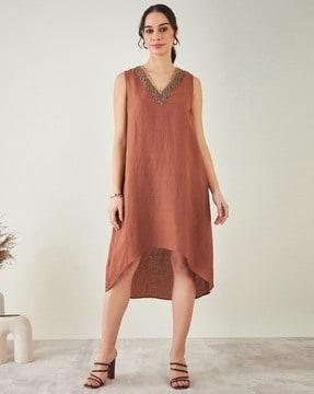 women shift dress with embellished v-neck