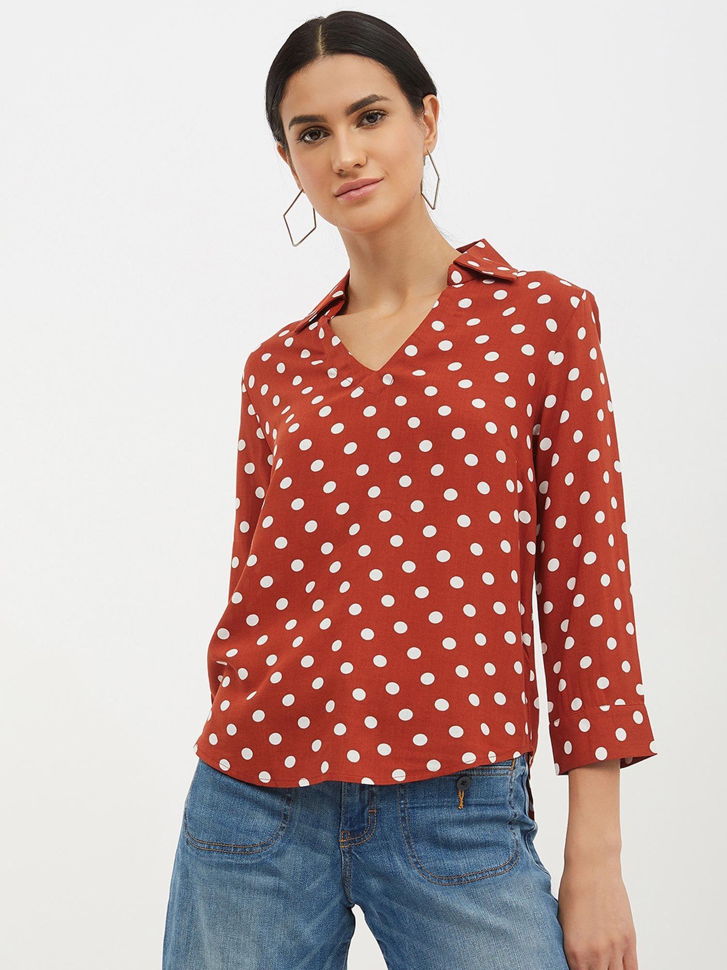 women shirt collar full sleeve printed top