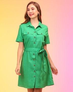 women shirt dress with belt accent