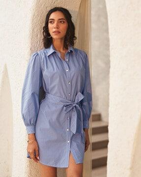 women shirt dress with belt accent