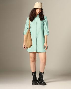 women shirt dress with bracelet sleeves