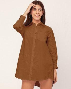 women shirt dress with curved hemline