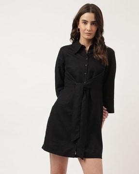 women shirt dress with front tie-up