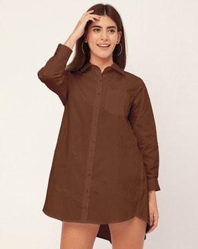 women shirt dress with patch pocket