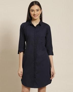 women shirt dress with patch pocket