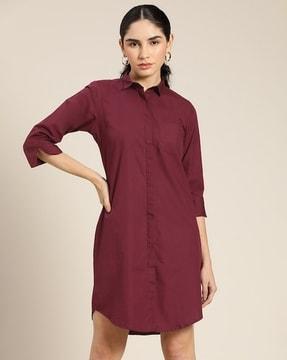 women shirt dress with patch pocket