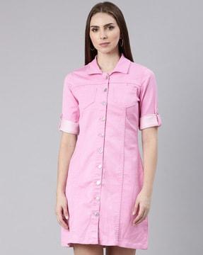 women shirt dress with patch pockets