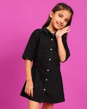 women shirt dress with patch pockets