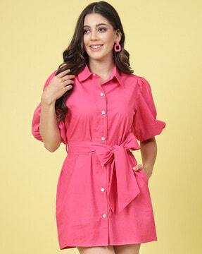 women shirt dress with puff sleeves