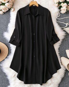 women shirt dress with roll-up sleeves