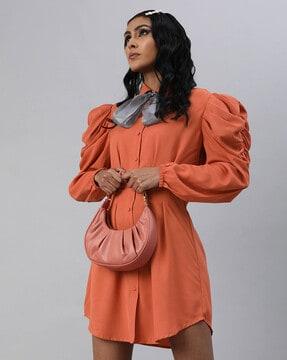 women shirt dress with ruched sleeves