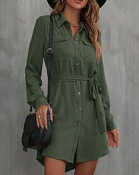 women shirt dress with tie-up belt