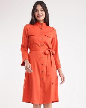 women shirt dress with tie-up front