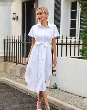 women shirt dress with tie-up waist