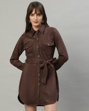 women shirt dress with waist tie-up