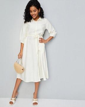 women shirt dress with waist tie-up