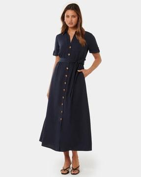 women shirt dress with waist tie-up