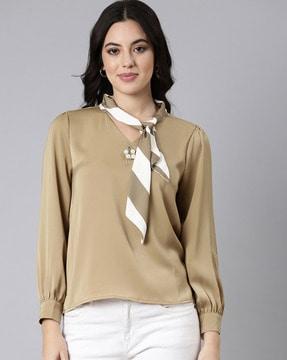 women shirt-styled top with cuffed sleeves