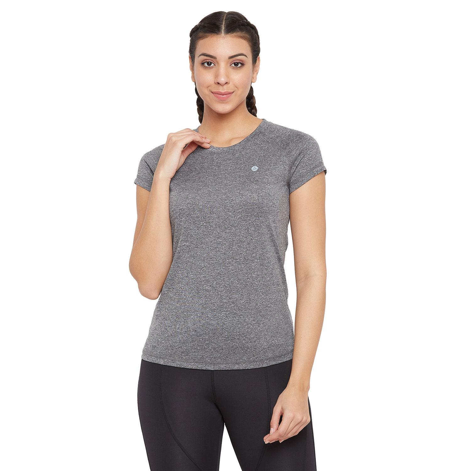 women short-sleeve lightweight quick dry running fitness sports t-shirts - grey