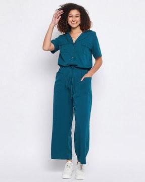 women short-sleeves jumpsuits with button closure