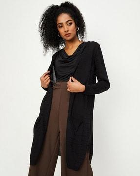 women shrug with full sleeves & ribbed hem